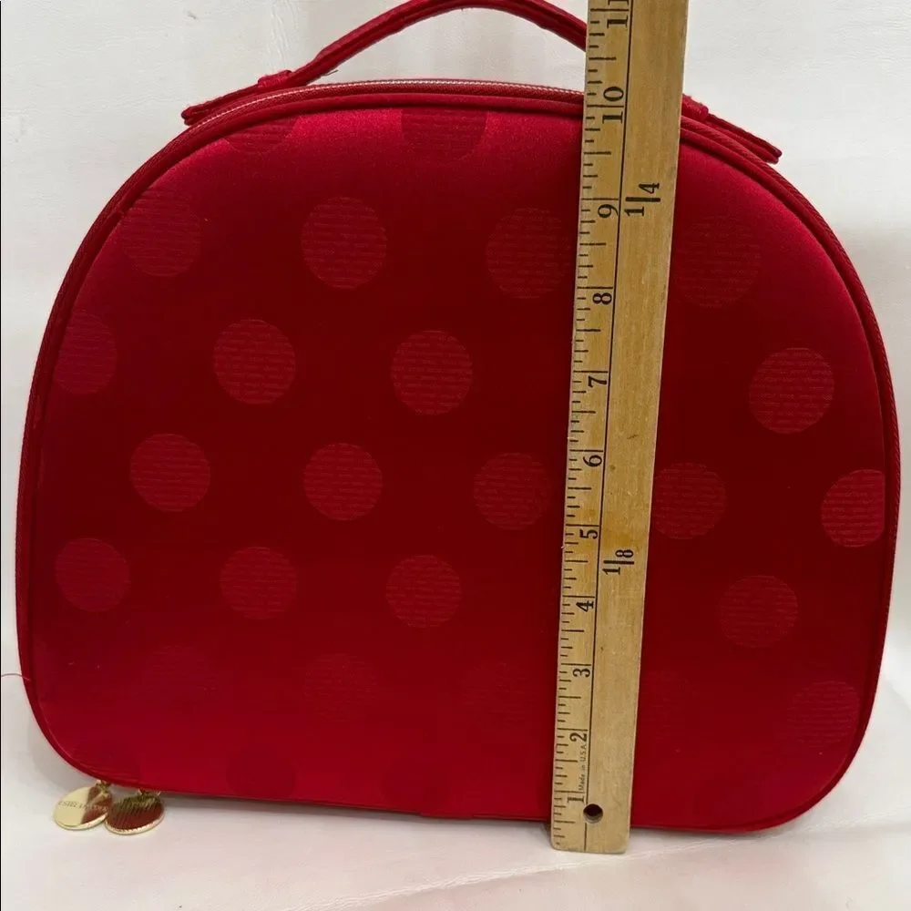 Estee Lauder Vibrant Red Dot Gold Hardware Cosmetic Makeup Travel Storage Bag